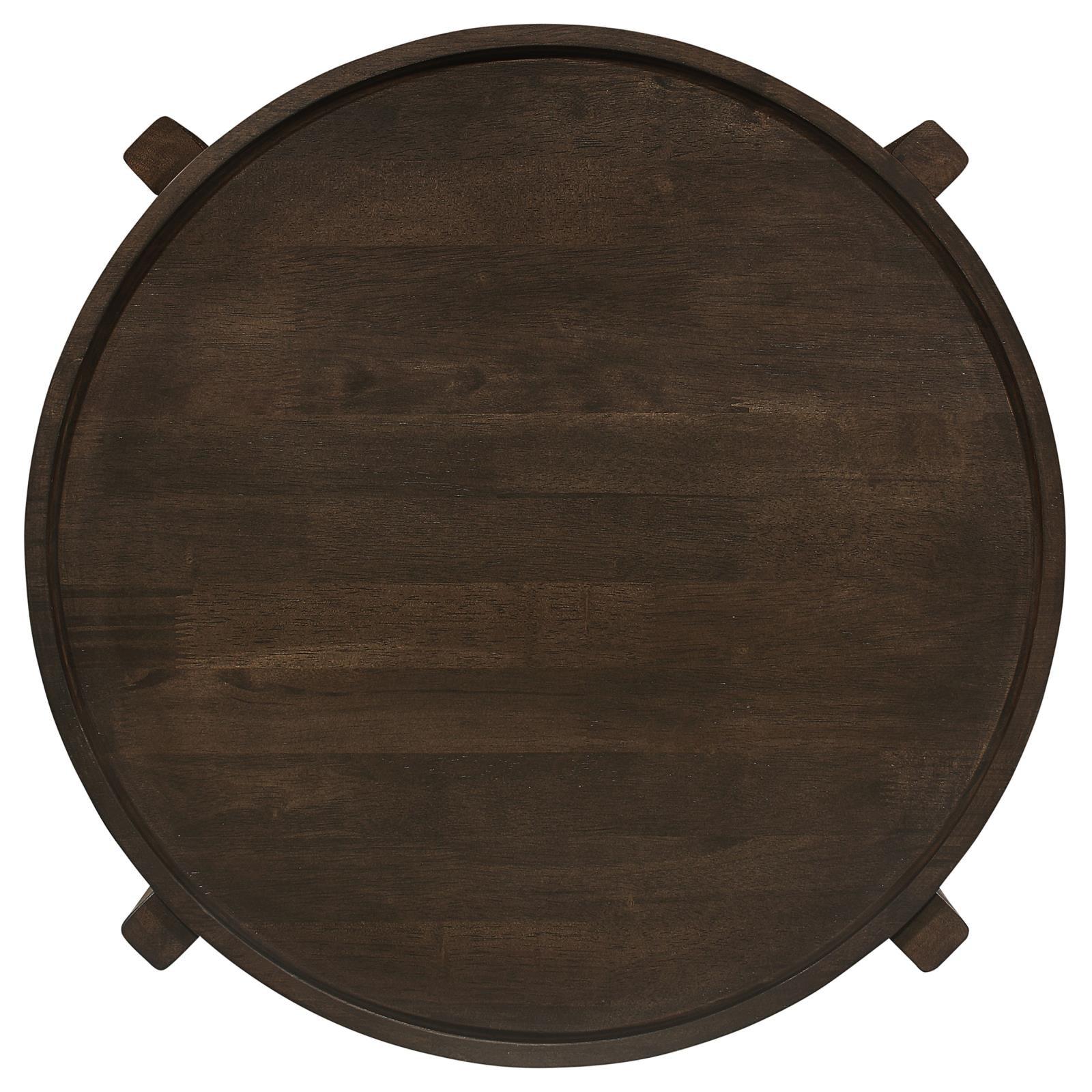 Top view showing recessed edge of Cota round solid wood table