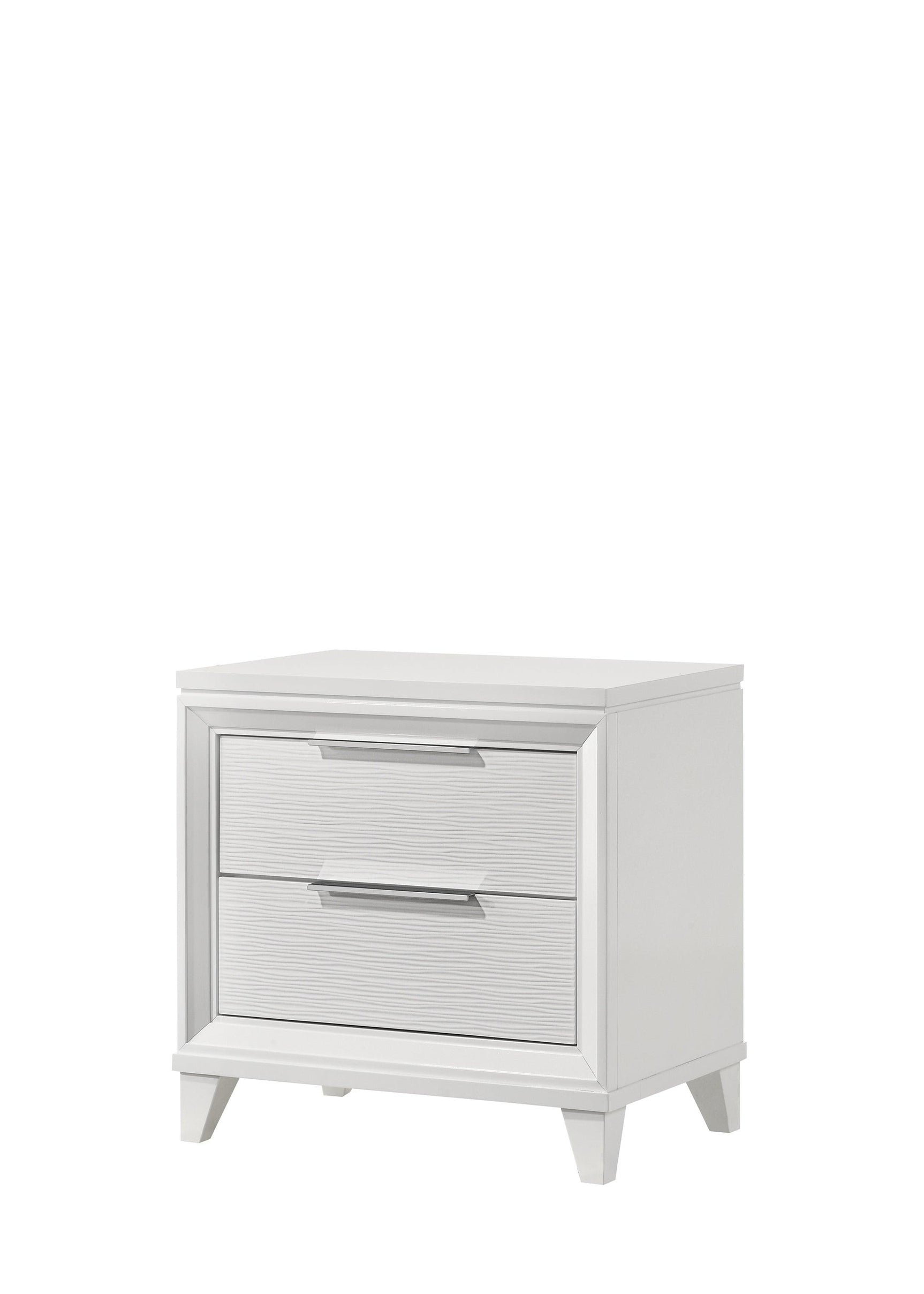 Side view of Cressida White Velvet Upholstered Bedroom Set bed