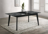 Crestmont dining table showing fin-style legs and recessed apron