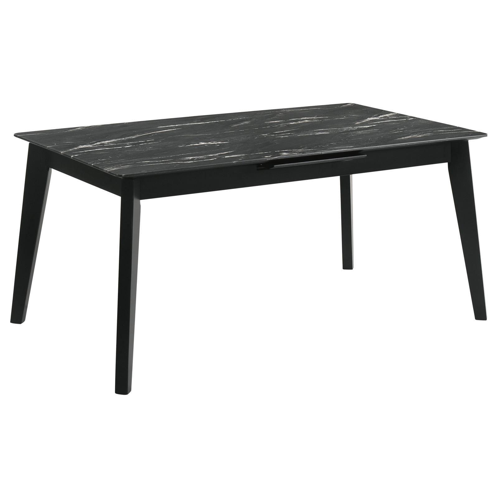 Side angle of Crestmont rectangular dining table with extension leaf
