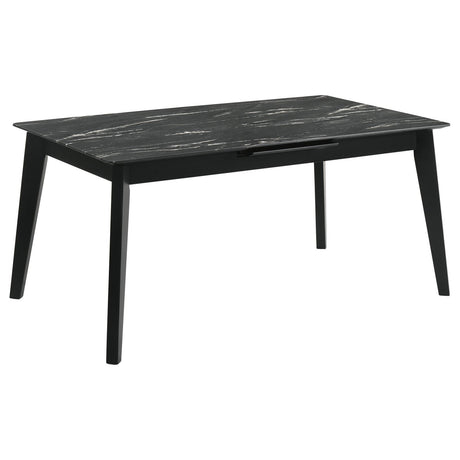Side angle of Crestmont rectangular dining table with extension leaf