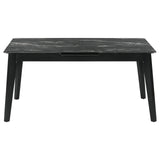 Crestmont dining table close-up of faux marble top