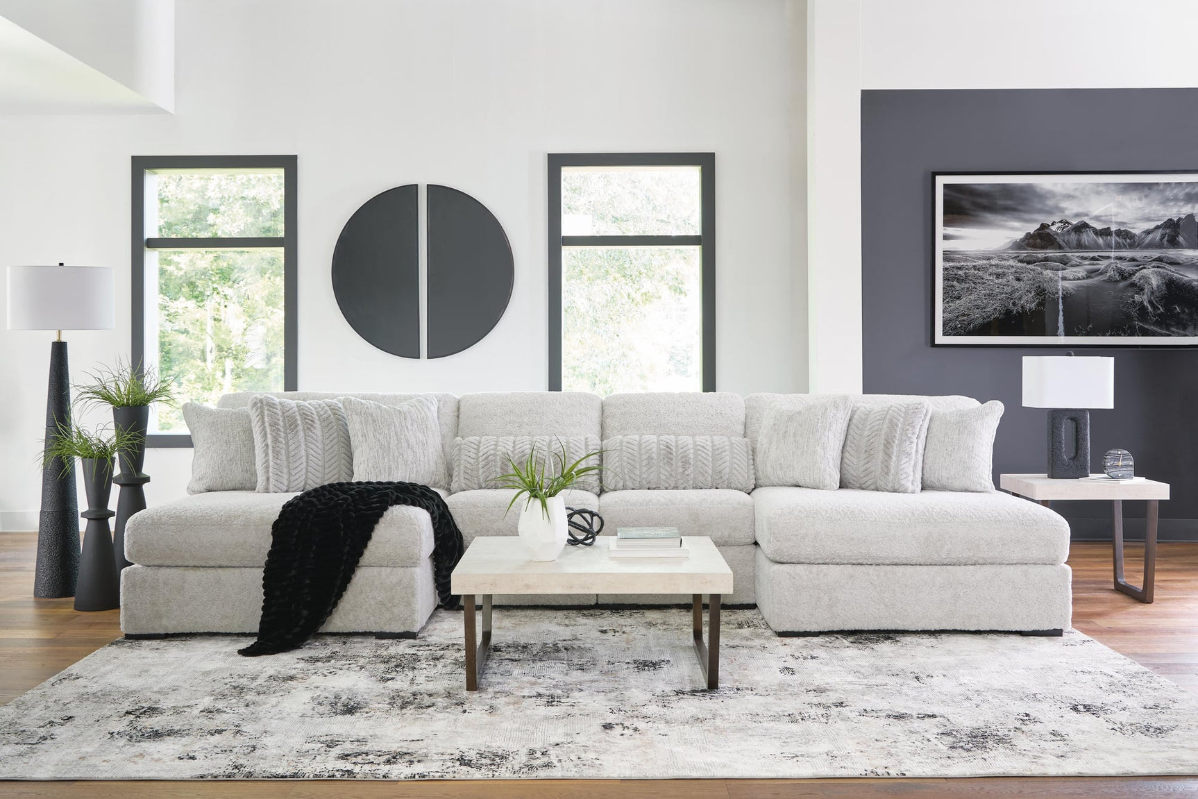 Cuddle Plush Arctic Chenille,Velvet 4-Piece Sectional with Chaise - image 4