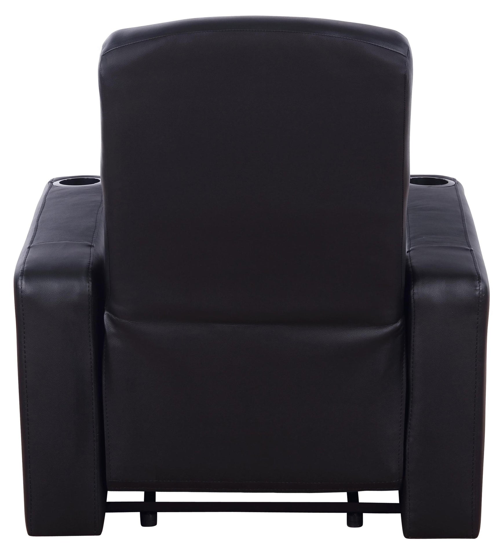 Built-in cup holder on Cyrus theater recliner arm