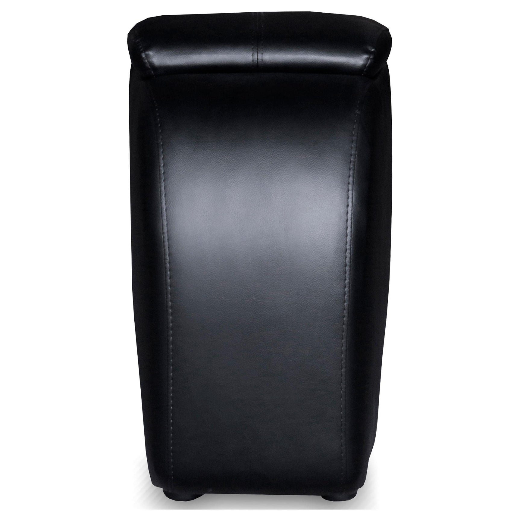 Black upholstered home theater storage wedge console with rounded top surface