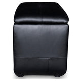 Black upholstered home theater storage wedge console with rounded top surface