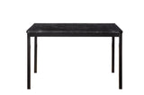 detail view of table and chairs in Tempe black faux leather faux marble rectangular dining room set