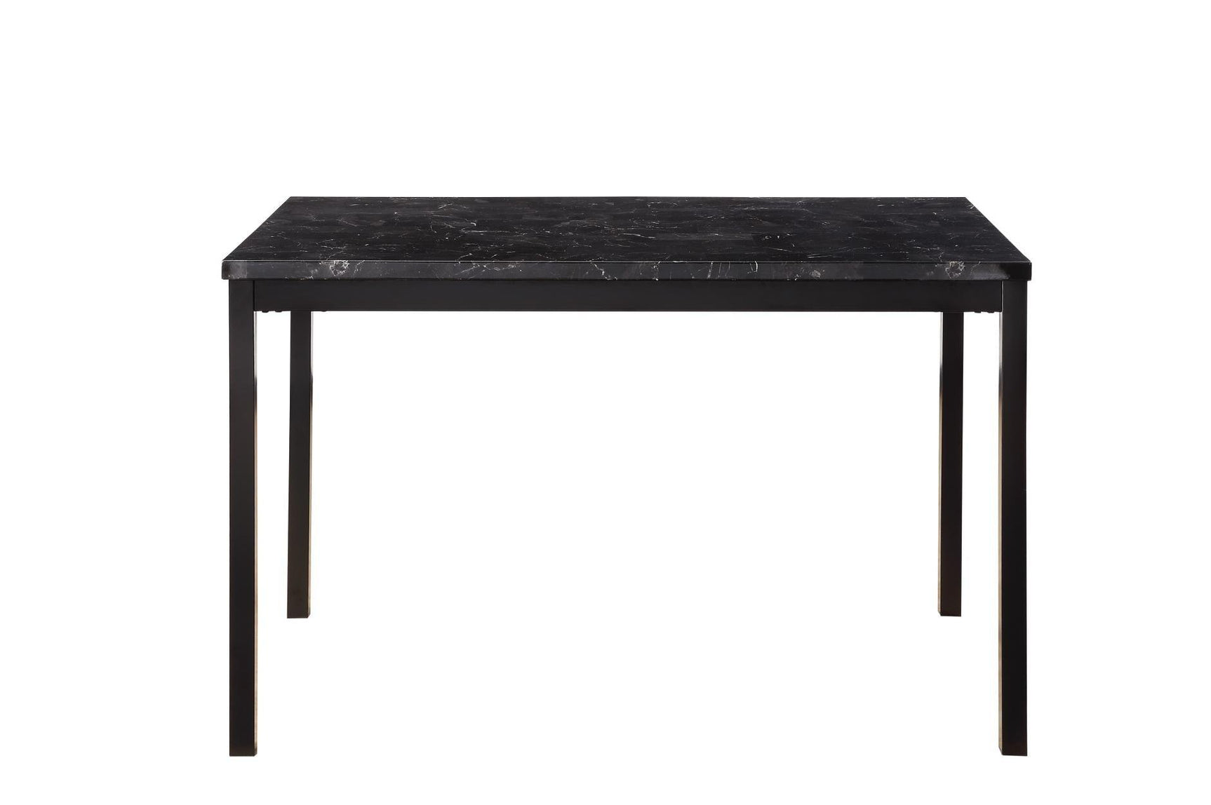 detail view of table and chairs in Tempe black faux leather faux marble rectangular dining room set