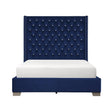 Jacklyn Blue king panel bed in tufted blue faux leather side angle