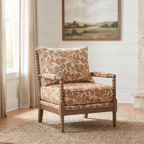 Blanchett Upholstered Bobbin Accent Chair Apricot and Distressed Brown — product image 2