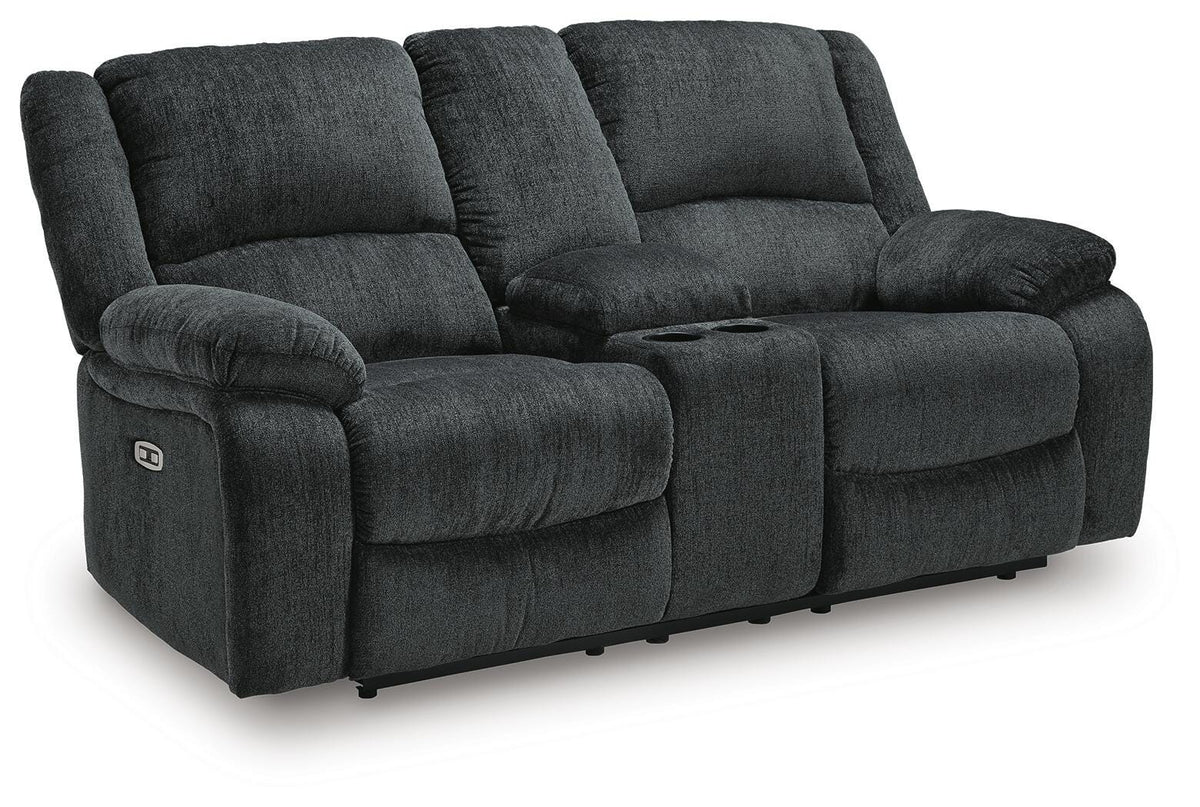 Draycoll Slate Sofa, Loveseat and Recliner Set — angled view