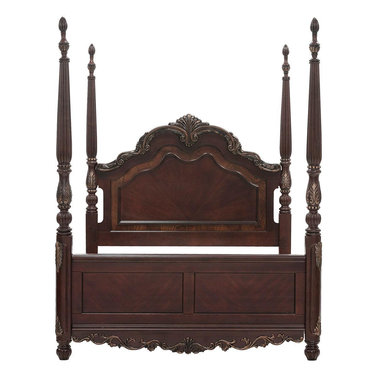 Deryn Park Cherry Traditional Cherry And Walnut Veneer Wood And Engineered Wood King Poster Bed - Ella Furniture