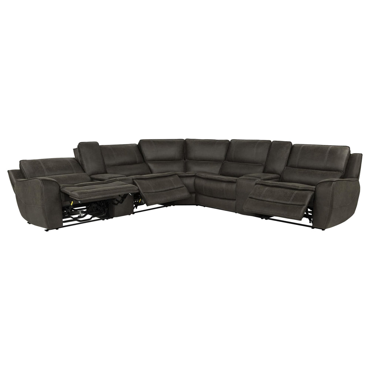 Marcell 7-Piece L-Shaped Power Reclining Sectional with Dual Consoles Grey — product image 3