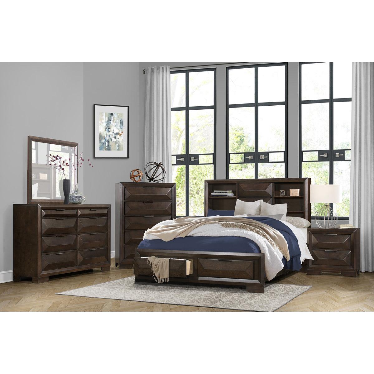Chesky Warm Espresso King Platform Bed angled view showing overall design and finish