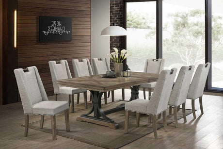 Gaby Brown Gray wood dining bench angled view