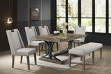 Gaby Brown Gray wood dining bench side view
