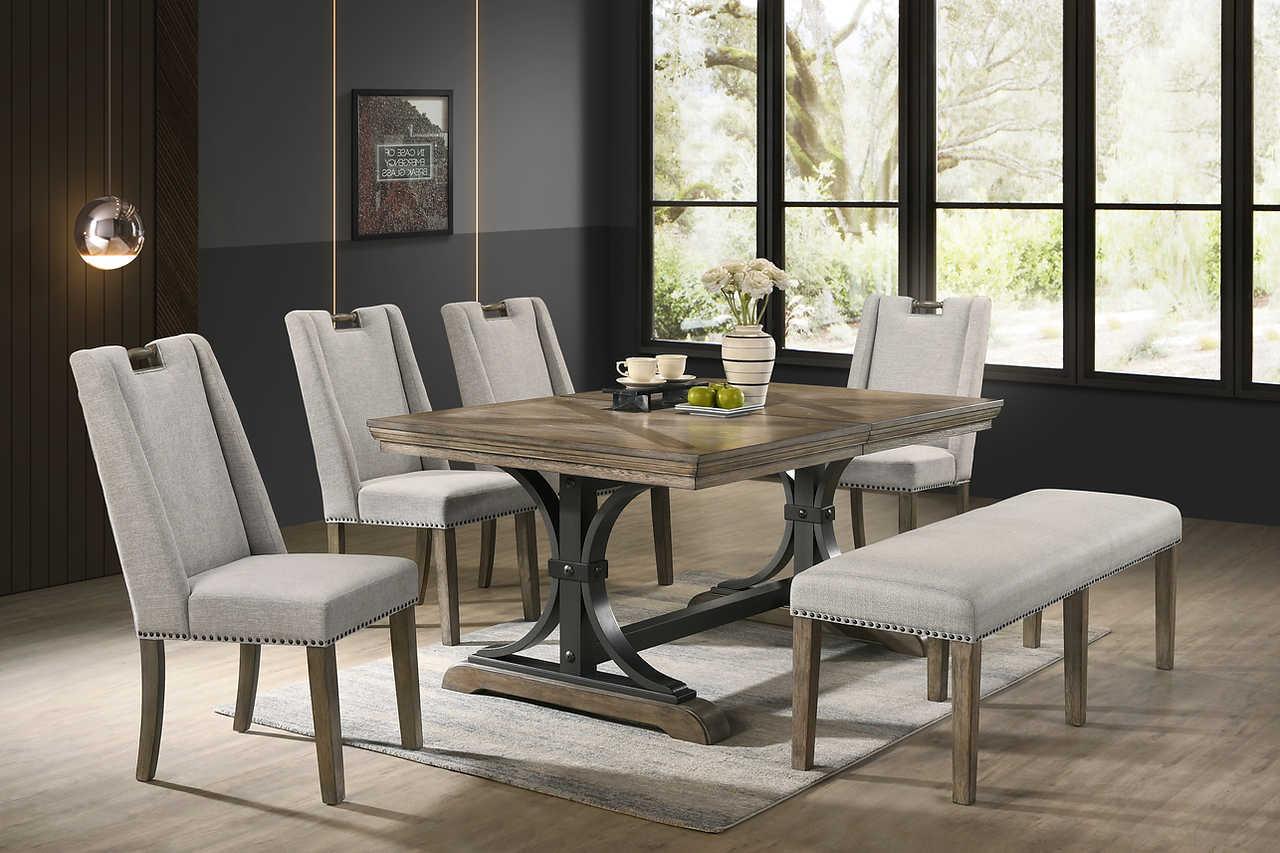 Gaby Brown Gray wood dining bench side view