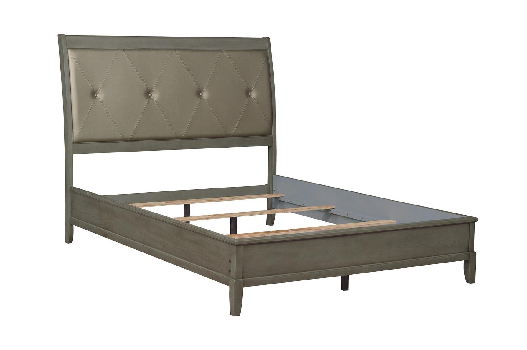 main angle of Cotterill gray faux leather king bed