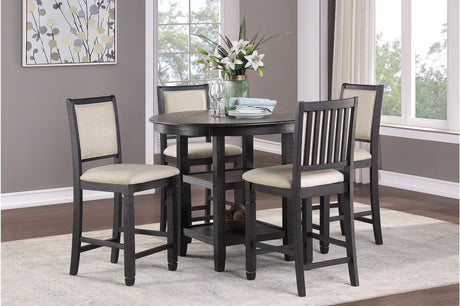 Asher Beige Dark Fabric Round Counter Height Dining Set main view