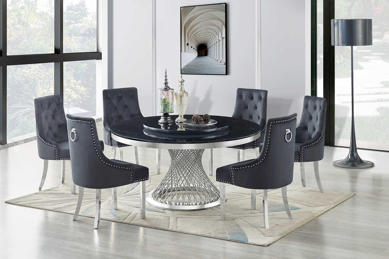 Unico black chrome round dining table front view