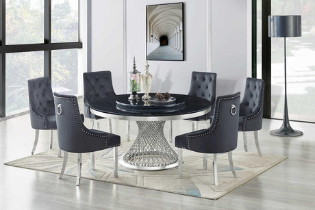 Unico black chrome round dining table front view