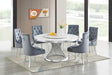 Unico white chrome round dining table, angled top view
