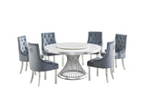 Dining set showing four grey Havana chairs with chrome legs