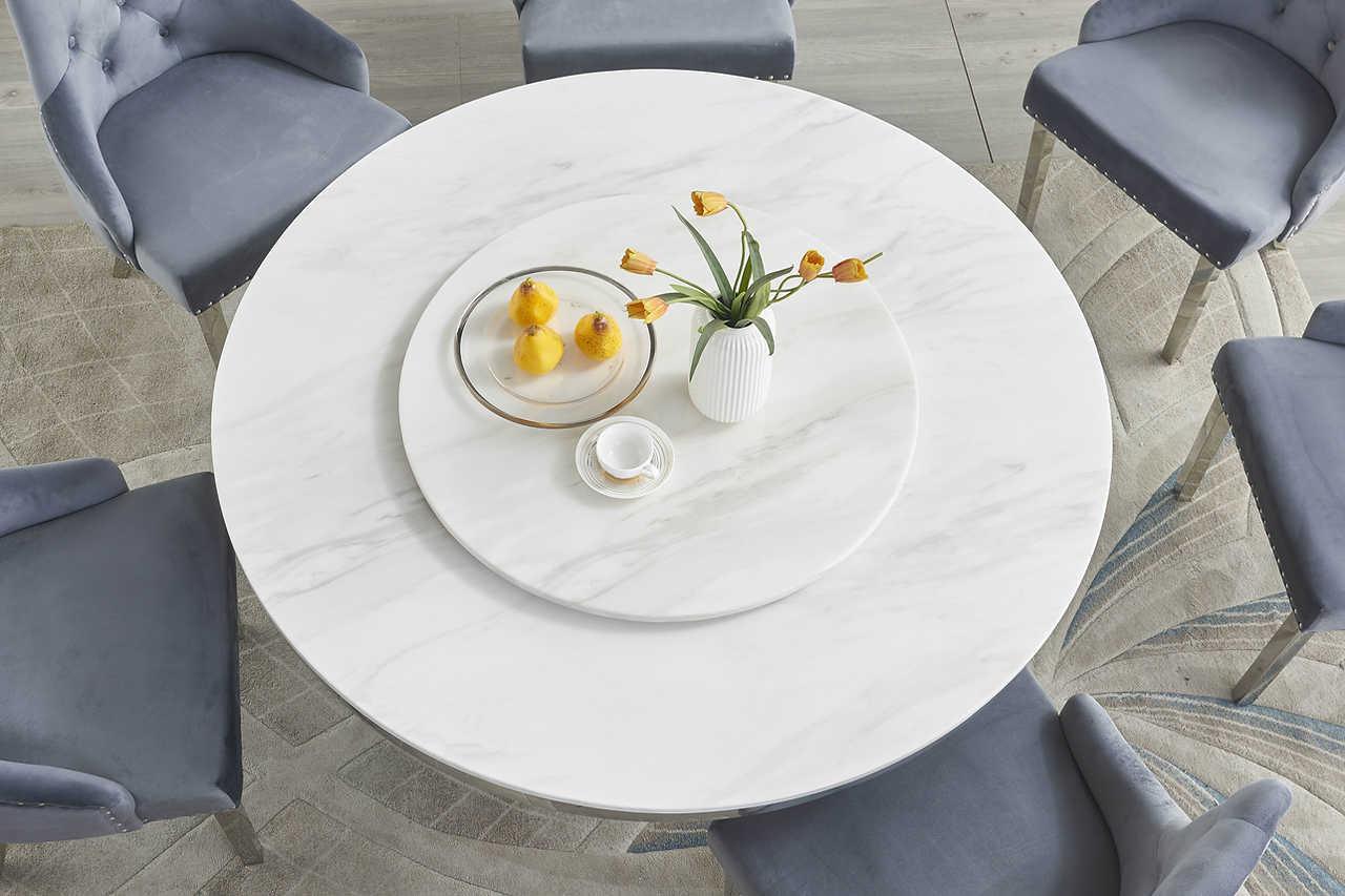 Full view of Unico round table with four matching chairs