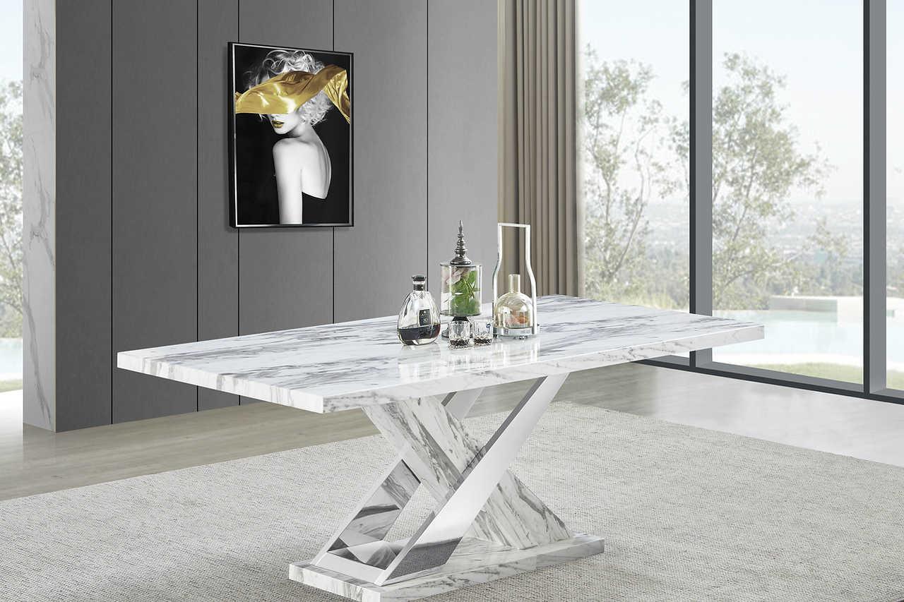 D610 Viva white chrome marble-like dining table side view