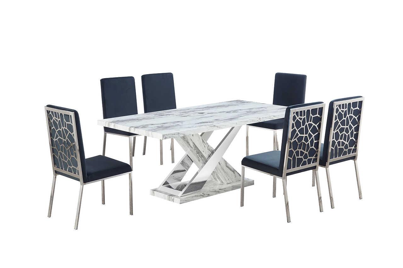 D610 Viva white chrome marble-like dining table top view