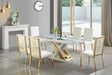 Viva white and gold dining table, angled front view