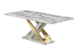 Viva white and gold dining table, side detail
