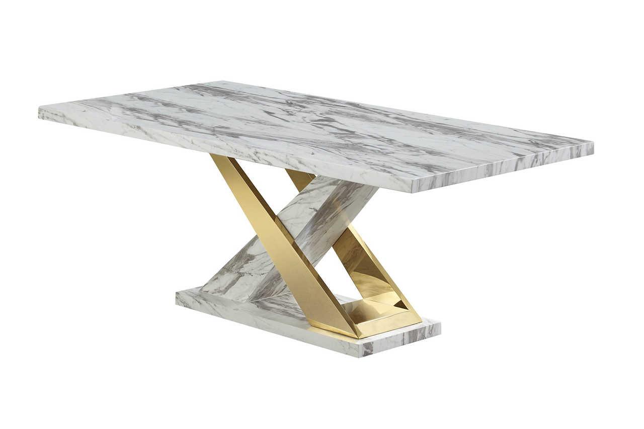 Viva white and gold dining table, side detail