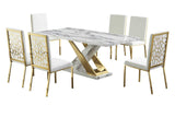 Viva white and gold dining table, full top view