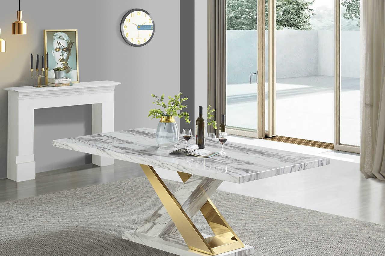Viva white and gold dining table, detailed finish