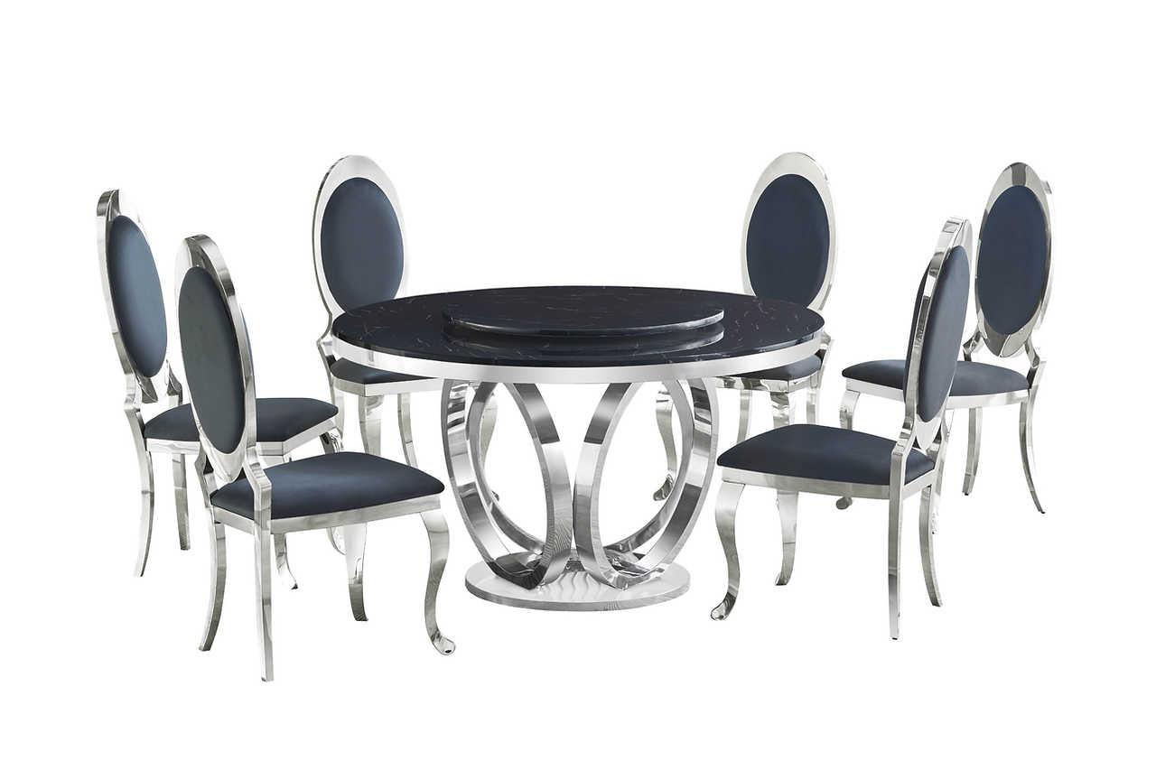 D615 Maxi black chrome dining table with chairs set
