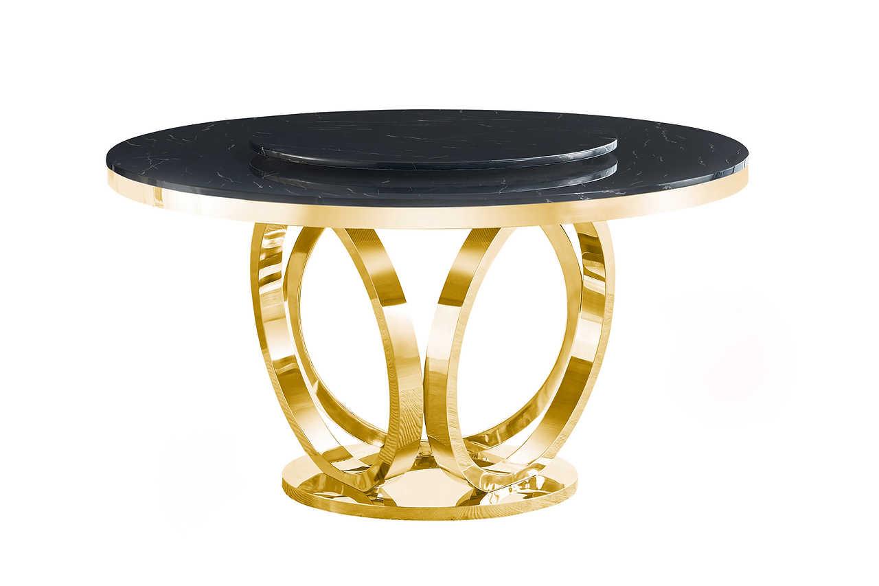 Side view of Maxi round dining table black and gold finish