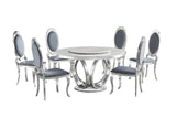 Round D615 Maxi dining table white top with chrome base, setting