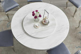 D615 Maxi white marble-like round dining table with chrome frame
