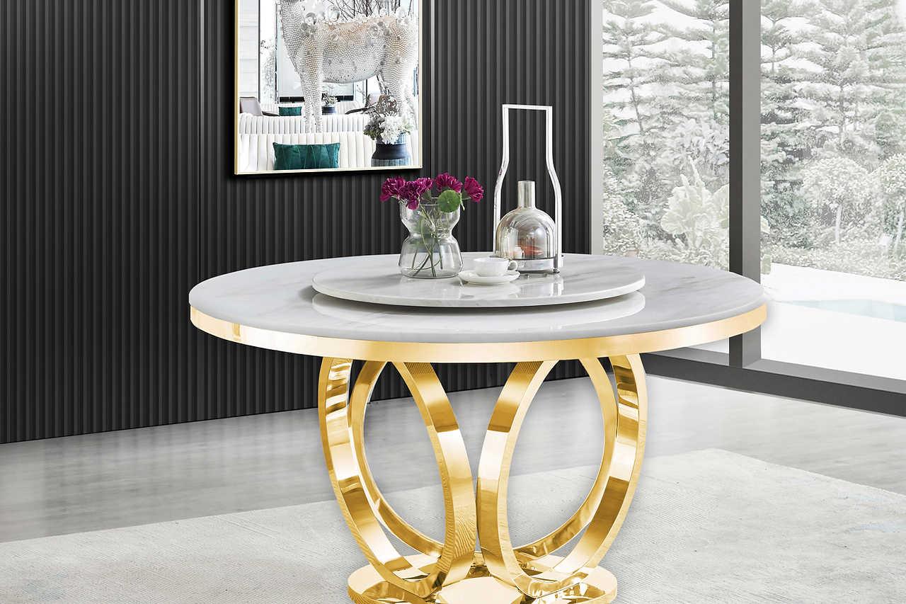Maxi White Gold Round Dining Table side angle