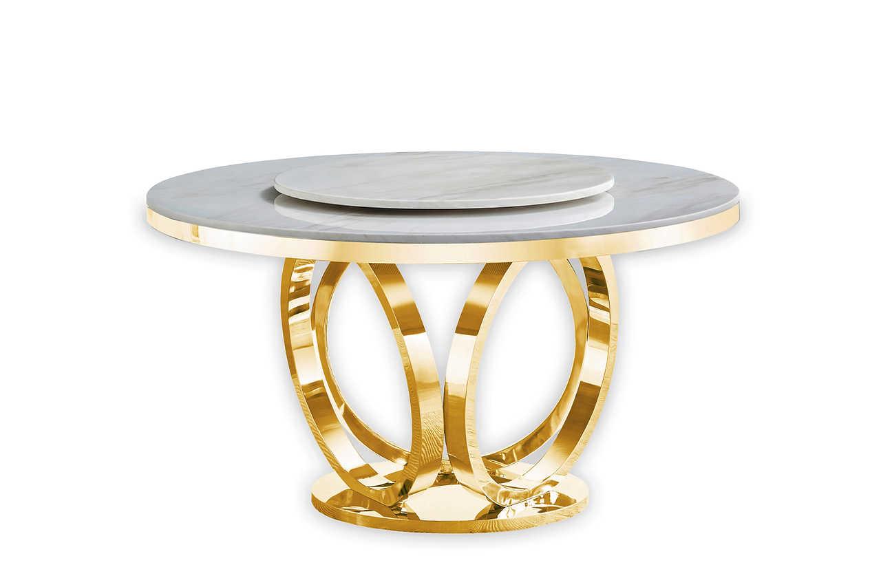 Maxi White Gold Round Dining Table with chairs