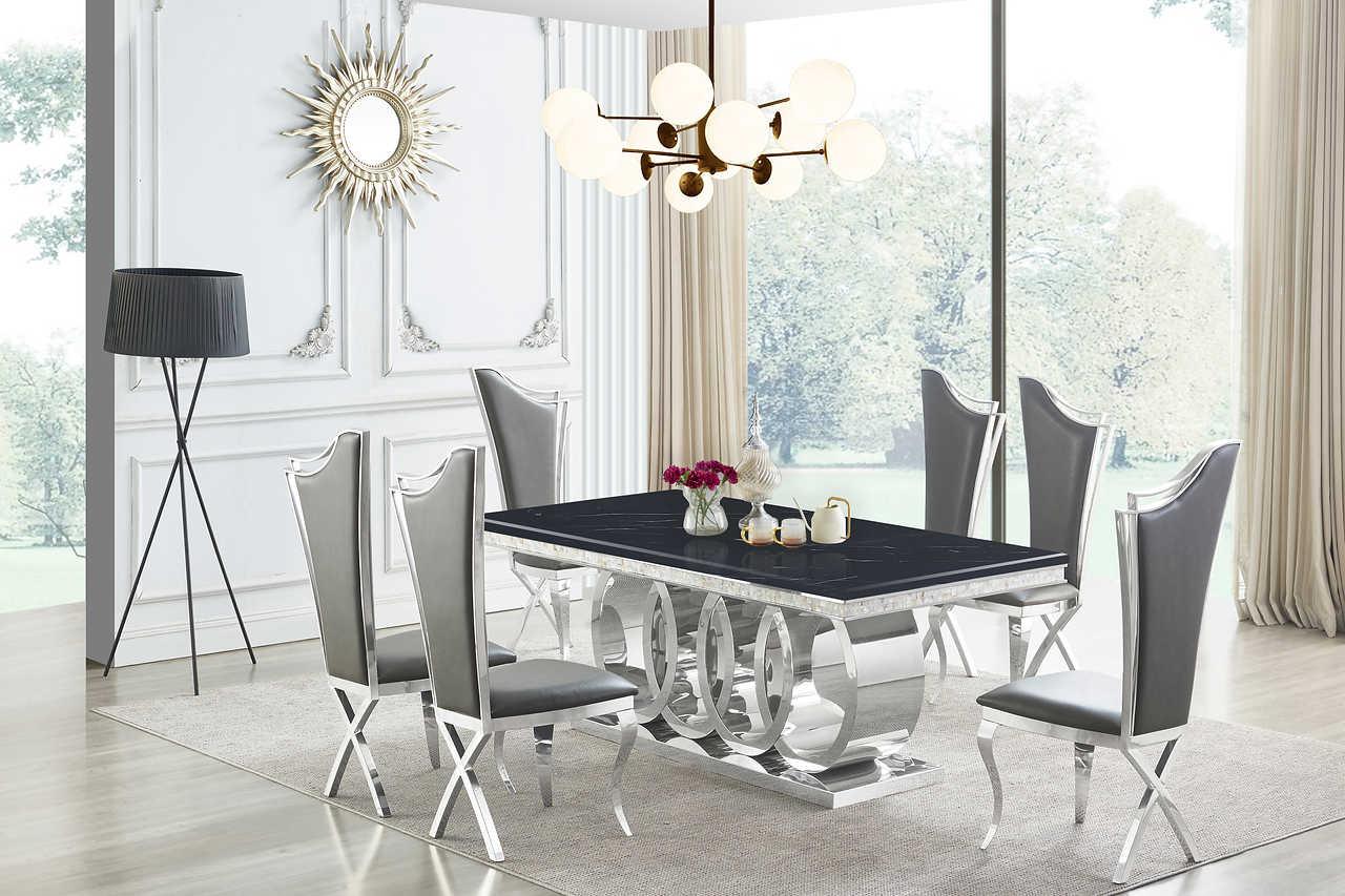 Giovanni black chrome dining table front angle