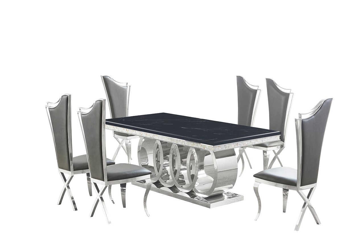 Giovanni dining table corner detail with chrome legs