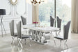 Giovanni white marble-effect dining table with chrome base angled view