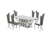 Giovanni rectangular dining table with six gray upholstered chairs