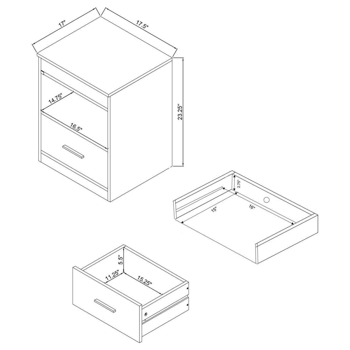 Fabre Black Ash 1-Drawer Extendable Top Nightstand — product image 12