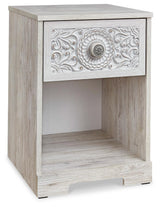 Paxberry Whitewash Nightstand — angled view