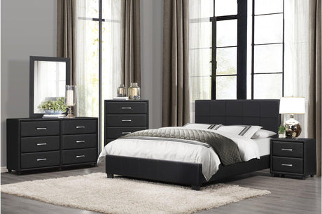 Lorenzi Black Faux Leather Upholstered Panel Bed front view