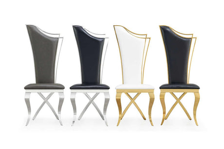D825 Queen Dining Chair in Grey PU leather with Chrome frame front view