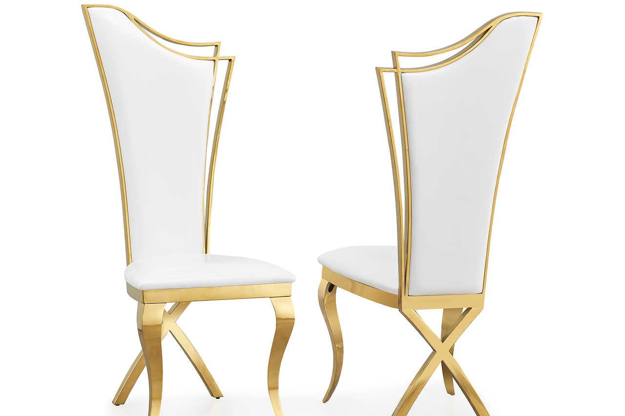 D825 Queen Dining Chair in Black PU leather with Gold frame back view